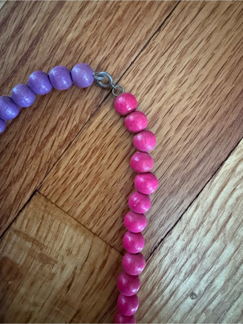 Vintage Colorful Wooden Bead Necklace - Pink & Purple